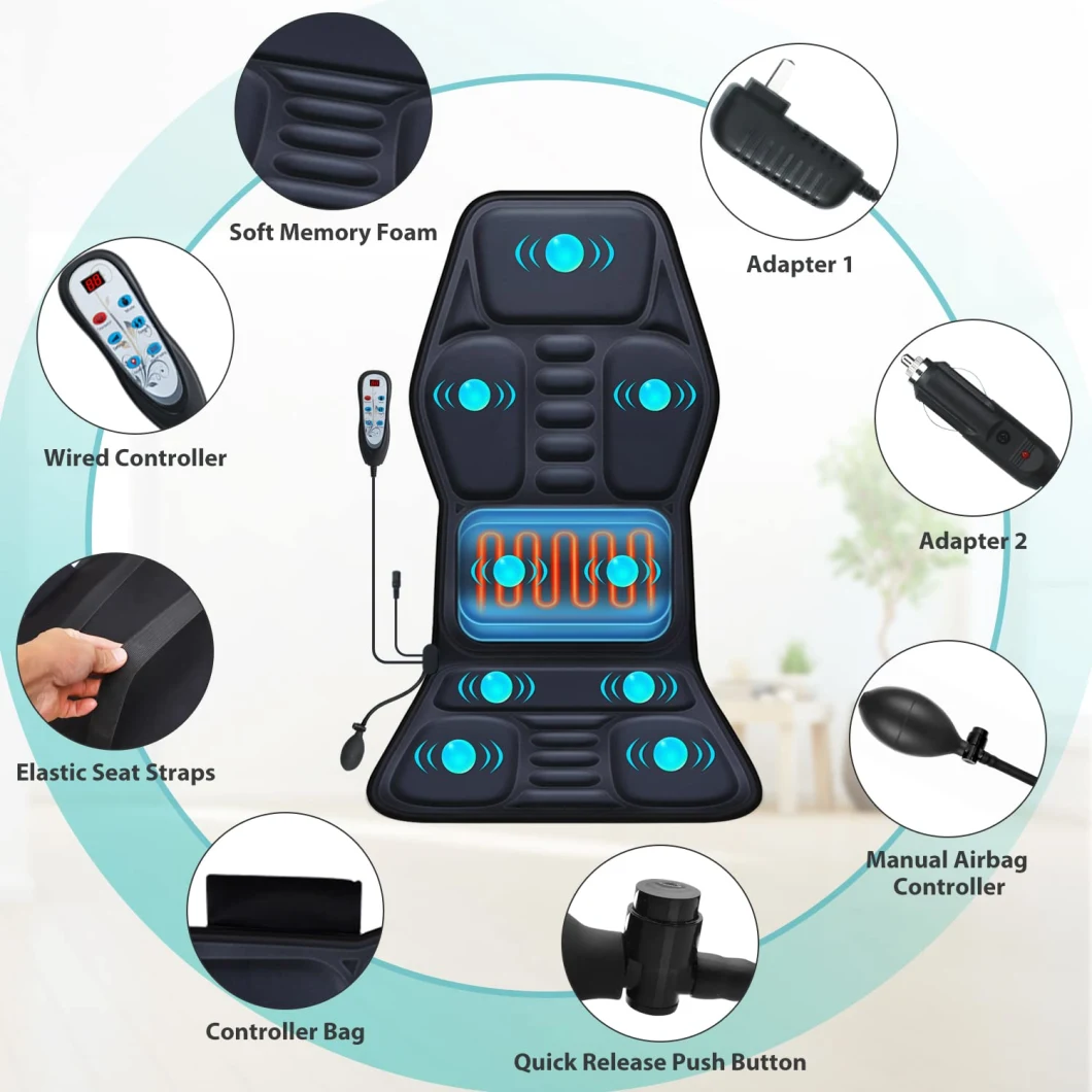 Package Healthcare Electric Shiatsu Kneading Heating Car Seat Vibration Buttom Massage Cushion for Chair