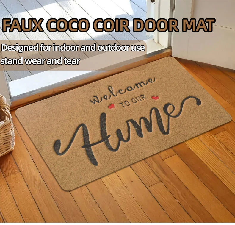 High Quality Printed Faux Coco Coir Door Mat Artificial Coconut Fiber Doormat with Customized Size